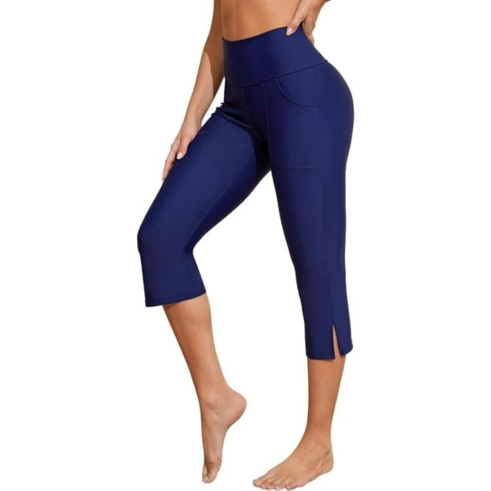 SOLD Attraco NWT Navy Blue UPF 50+ High Waist Capri Swim Pants with Pockets